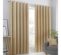 Fusion Strata Woven Eyelet Lined Curtains, Ochre, 66 x 90 Inch, 100% Polyester, W168cm (66") x D228cm (90")