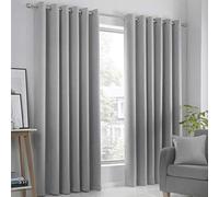 Fusion Strata Woven Eyelet Lined Curtains, Silver, 46 x 54 Inch, 100% Polyester, W117cm (46") x D137cm (54")