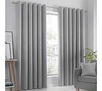 Fusion Strata Woven Eyelet Lined Curtains, Silver, 46 x 72 Inch