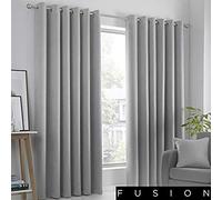 Fusion Strata Woven Eyelet Lined Curtains, Silver, 66 x 90 Inch