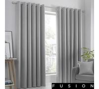 Fusion Strata Woven Eyelet Lined Curtains, Silver, 90 x 90 Inch, 100% Polyester, W228cm (90") x D228cm (90")
