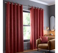 Fusion Terracotta Eyelet Curtains W46 x L90 (117x229cm) - 2 Panels - 100% Cotton Thermal Drapes in Orange Red - Door Curtains for Bedroom/Living Room - Strata Collection - Warm Interior Accent