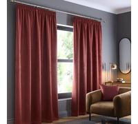 Fusion Terracotta Pencil Pleat Curtains W66 x L72 (168 x 183cm) - 100% Cotton Thermal & Soundproof Drapes - Blood Orange Window Treatment for Bedroom & Door - 2 Panels