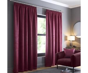 Fusion Thermal Soundproof Curtains - Wine Red Pencil Pleat Drapes W66 x L90 (168x229cm) - 100% Cotton - 2 Panels - Bedroom Blackout & Insulated Window Treatment - Claret Red Home Decor