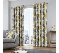 'Tropical' Exotic Palm Leaf Print 100% Cotton Eyelet Curtains Fusion Yellow 117cm width x 183cm drop