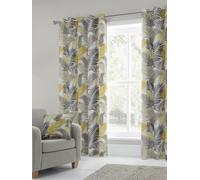 Fusion 'Tropical' Exotic Palm Leaf Print 100% Cotton Eyelet Curtains in Yellow | Size: 117 cm width x 137 cm drop Fusion Yellow 117 cm width x 137 cm drop