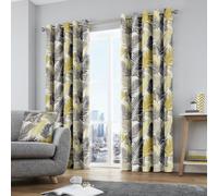 Fusion Tropical Exotic Palm Leaf Print 100% Cotton Yellow Eyelet Curtains
