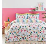 Fusion Tropical Flamingo Duvet Cover - King Size (230x220cm) - Reversible Rainbow Stripe Design - Toucan & Flamingo Print - Bright Colour Bedding - Fun Animal Theme - Gift Idea for Bird Lovers