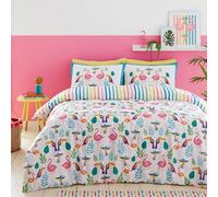 Fusion - Tropical Flamingo Duvet Cover - Single (140 x 200cm) - Reversible Design (Rainbow Stripes) - Tropical Birds (Toucan) - Bright Colours, Pink
