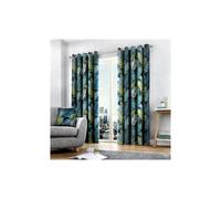 Fusion Tropical Print 100% Cotton Eyelet Lined Curtains, Multi
