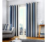 Fusion Whitworth Striped Blue Eyelet Curtains Blue, Grey and Cream