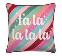Fusion Velvet Filled Cushion, Fa La La La Rainbow Pattern, Christmas Decor, 1 Count, 43 x 43 cm, Multi-Coloured, 100% Recycled Polyester, Square, Piped Edge