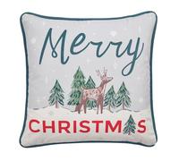Fusion Velvet Filled Cushion, Merry Christmas Deer Pattern, Decorative, 1 Count, 43 x 43 cm, Green, Recycled Polyester, Square, Christmas Theme
