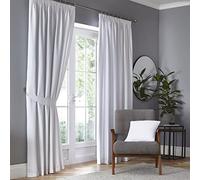 Fusion White Blackout Curtains W46 x L72 - 100% Cotton Pencil Pleat - Thermal & Soundproof Drapes - 2 Panels - Plain White Window Treatment for Bedroom & Living Room