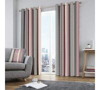 Fusion - Whitworth Stripe - 100% Cotton Pair of Eyelet Curtains - 66" Width x 72" Drop (168 x 183cm) in Blush ,WTTBH66726LZU