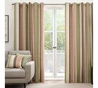 Fusion - Whitworth Stripe - 100% Cotton Pair of Eyelet Curtains - 66" Width x 72" Drop (168 x 183cm) in Green