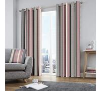 Fusion Whitworth Striped Blush Eyelet Curtains Pink, Grey and Cream