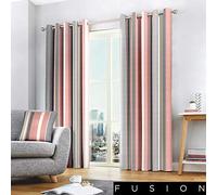 Fusion Whitworth Striped Blush Eyelet Curtains Pink, Grey and Cream