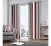 Fusion Whitworth Stripe Eyelet Lined Curtains, Blush, 90 x 90 Inch