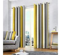 Fusion Whitworth Stripe Eyelet Lined Curtains, Ochre, 66 x 72 Inch