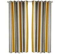 Fusion - Whitworth Stripe - 100% Cotton Pair of Eyelet Curtains - 66' Width x 90' Drop (168 x 229cm) in Ochre