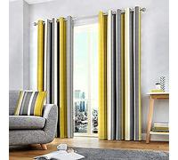 Fusion Whitworth Striped Ochre Eyelet Curtains Yellow, Grey and White