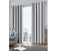 Fusion 'Whitworth Stripe' Fully Lined 100% Cotton Eyelet Curtains in Grey | Size: 117 cm width x 137 cm drop Fusion Grey 117 cm width x 137 cm drop