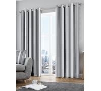 Fusion 'Whitworth Stripe' Fully Lined 100% Cotton Eyelet Curtains in Grey | Size: 229 cm width x 229 cm drop Fusion Grey 229 cm width x 229 cm drop