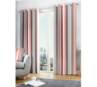 Fusion 'Whitworth Stripe' Fully Lined 100% Cotton Eyelet Curtains in Rose | Size: 117 cm width x 183 cm drop Fusion Rose 117 cm width x 183 cm drop