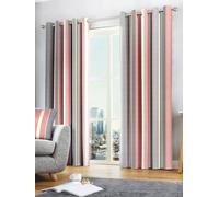 Fusion 'Whitworth Stripe' Fully Lined 100% Cotton Eyelet Curtains in Rose | Size: 229 cm width x 183 cm drop Fusion Rose 229 cm width x 183 cm drop