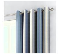 Fusion Whitworth Striped Blue Eyelet Curtains Blue, Grey and Cream