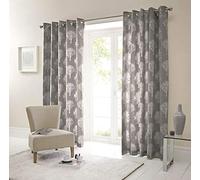 Fusion - Woodland Trees - 100% Cotton Ready Made Lined Eyelet Curtains - 46" Width x 54" Drop (117 x 137cm) in Charcoal Grey