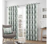 Fusion - Woodland Trees - 100 Percent Cotton Pair of Eyelet Curtains - 46" Width x 54" Drop (117 x 137cm) in Duck Egg