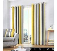 Fusion Whitworth Striped Ochre Eyelet Curtains Yellow, Grey and White