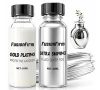 FusionFirm Liquid silver leaf paint set, including alcohol-based mirror chrome paint, high-gloss sealer and quick-drying silver coating; suitable for craft projects, DIY and resin work; 2 x 30 ml