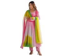 FUSIONIC Elegant Pink Anarkali Suit with Black Ombre Dupatta for Festive, Multicolour, S