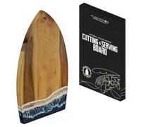 FUSIONOVA Acacia Cutting Board with Epoxy - Surfboard Shaped Wood Cutting Board with Waves, Beach House Essentials - Epicure, Gourmet, Cheese Lovers - Unique Gift for Surfers - Surf Decor - Surf Gift