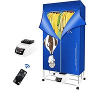 FUSKANG Portable Mute Silent Electric Warm Air Dryer, Portable Heated Clothes Drying Machine, Automatic Clothes Dryer, Foldable Warm Air Drying Rack Wardrobe, Remote Control-1500-1800W-4 g, Blue