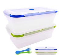 FUSMYE Extra Large Collapsible Clear Silicone Food Storage Containers With Lids, 82.8oz, 2 Pack, XXL Foldable Bento Lunch Box, Reusable Big Meal Boxes for Kitchen, Camping, BPA Free