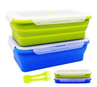 FUSMYE Extra Large Collapsible Silicone Food Storage Containers With Lids, 82.8oz, 2 Pack, XXL Foldable Bento Lunch Box, Big Meal Boxes for Kitchen, Camping, BPA Free