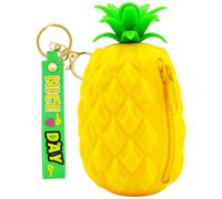 FUSMYE Pineapple Coin Purse Pouch with Keychain, Silicone Novelty Funny Wallet Gifts For women kids, Portable Small Storage Bag, Realistic Looking Pineapple Decorations, Zipper Wristlet Wallets