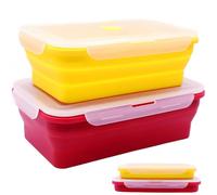 FUSMYE Set of 2 Extra Large Collapsible Silicone Food Storage Containers With Lids,82.8oz + 60.2oz Meal Box, Big Bento Lunch Boxes, Rv Collapsible Bowls For Camping, Kitchen (Red and Yellow)
