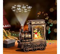 FUSPWEAO Christmas Snow Globes, Vintage Musical Christmas Snow Globe Lantern with Snowflake Projection, Lighted Christmas Train Snow Globe with Snowman Water Swirling Glitter and 6H Timer, Xmas Gift