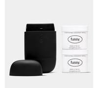 Fussy - Mens Natural Refillable Deodorant - Aluminium Free - 24 Hour Protection - Midnight Black Case & Variety Refill Pack (2 x 40g) - Wide Eyed & Forest Haze - Vegan & Cruelty Free