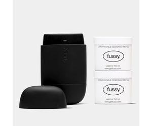 Fussy Refillable Natural Deodorant - Black Case & Variety Refill Pack x2 | Wide Eyed & Forest Haze Scents, Aluminium Free, Eco-Friendly, Vegan & Cruelty Free, 24 Hour Protection, Plastic-Free Refills