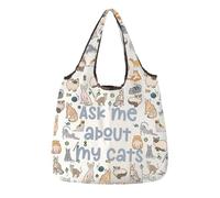 FUSTMW Cat Lover Grocery Bags Reusable Shopping Bags Pet Owner Gift Ask Me About My Cat Foldable Tote Bag for Groceries