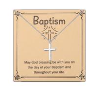 FUSTMW Cross Heart Pendant Necklace Baptism Religious Gifts Faith Based Gifts Christian Necklace Baptism Jewelry, S, No Gemstone