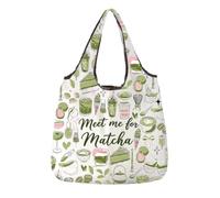 FUSTMW Matcha Gifts Meet Me for Matcha Foldable Shopping Tote for Grocery