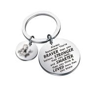 FUSTMW Poooh Bear Gifts Keychain Friend Gift Friendship Keychain Birthday Gift Inspirational You are Braver Stronger Smarter Than You Think, Silver, Large