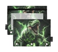 Fustylead 3D Angry Green Dinosaur Pencil Bags for 3 Ring Binders, Zipper Pocket Pouch with Clear Window Pencil Case Bags for Home Office School Children Suppliers 2 Pack